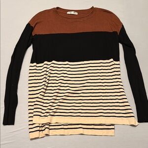 Striped Black and Tan Long Sleeve Top